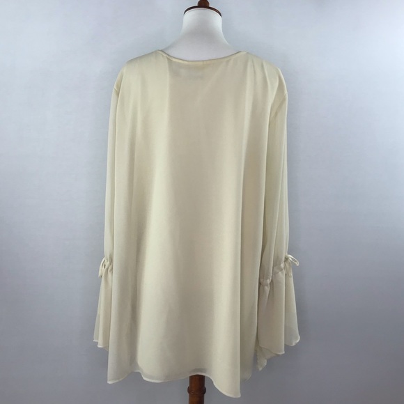 Roman's Ivory Flowy Copper & Turquoise Beaded Long Sleeve Blouse Size 26W - Picture 2 of 15